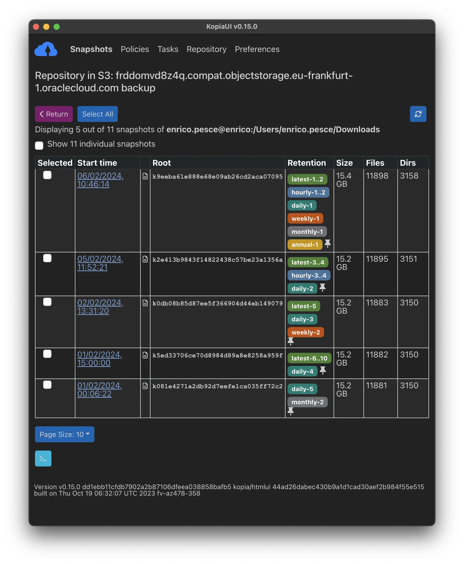 Snapshot details