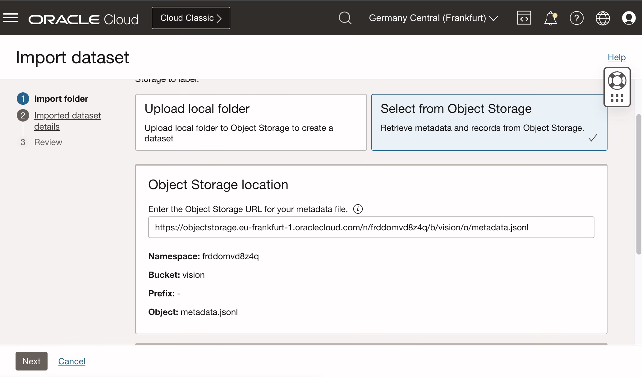 Import dataset in OCI Data Labeling